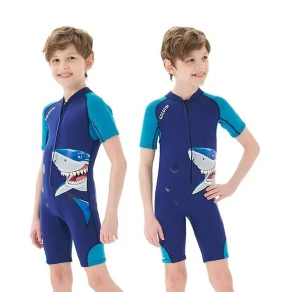 Goldfin Kids Boys Blue Shark Wetsuit Sz 2. UPF 50+ Neoprene Toddler size - Picture 4 of 4